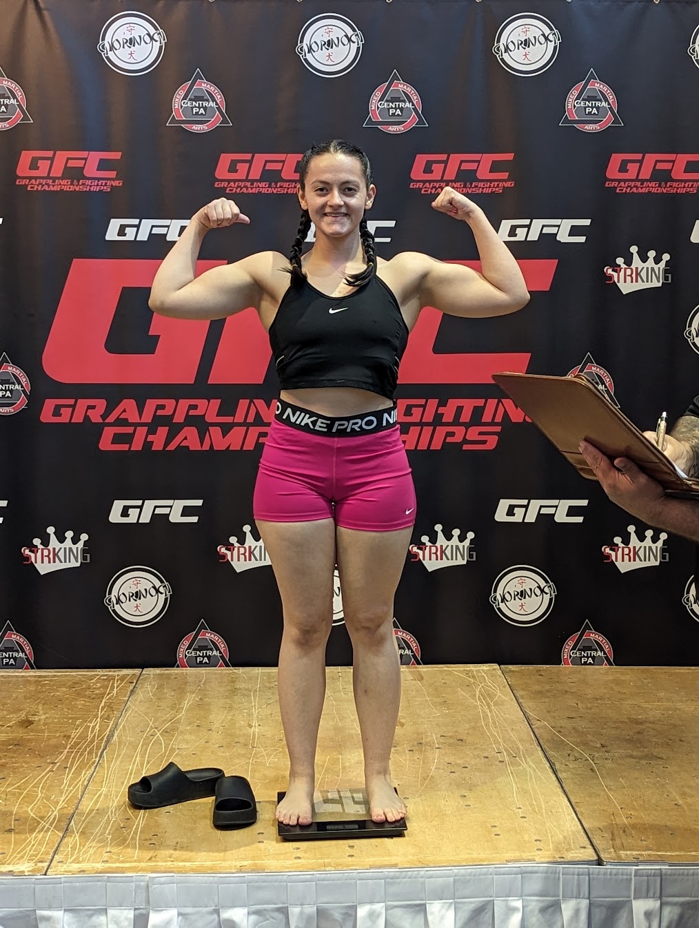 Bridget Peasley at a CPAMMA Muay Thai weigh-in